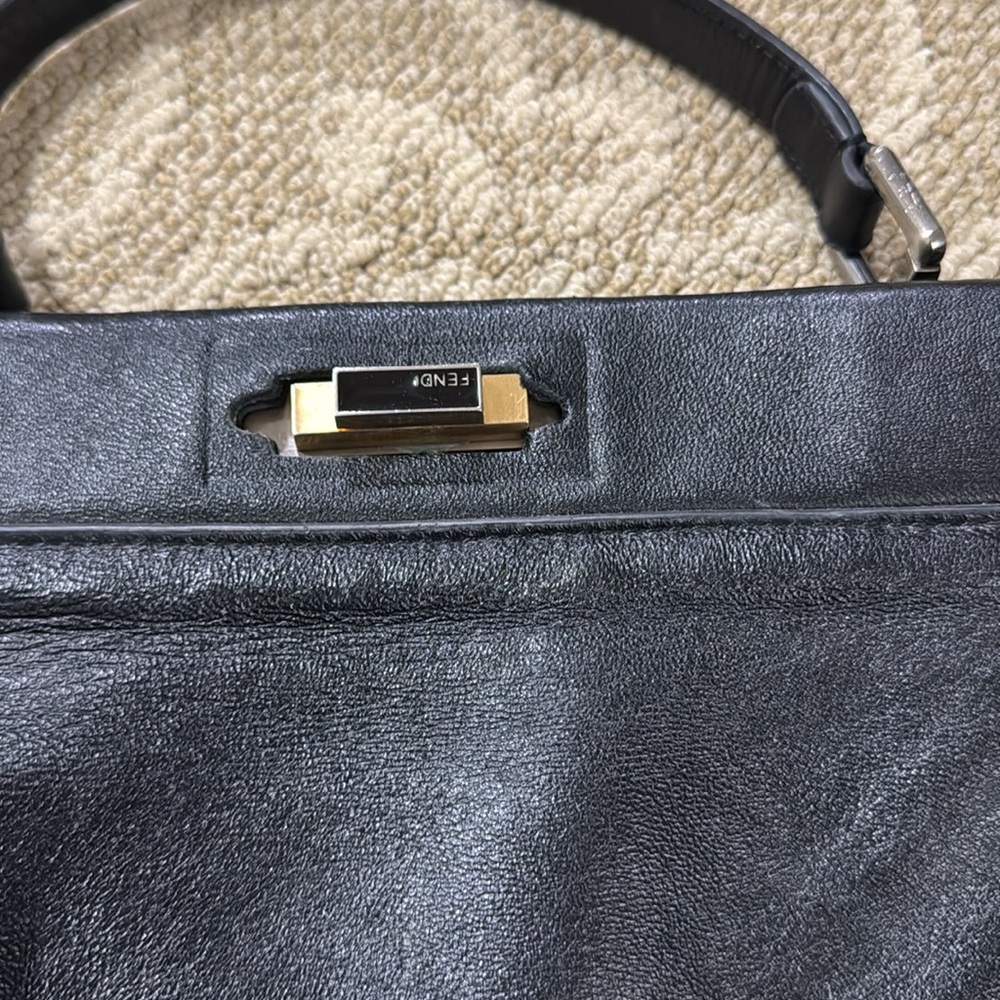 Fendi Black Leather Top Handle Bag with Brown FF Trim - Picture 9 of 11